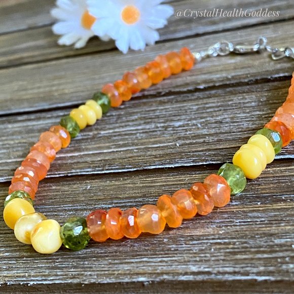 Carnelian Baltic Amber Dainty Gemstone Bracelet - Picture 6 of 6